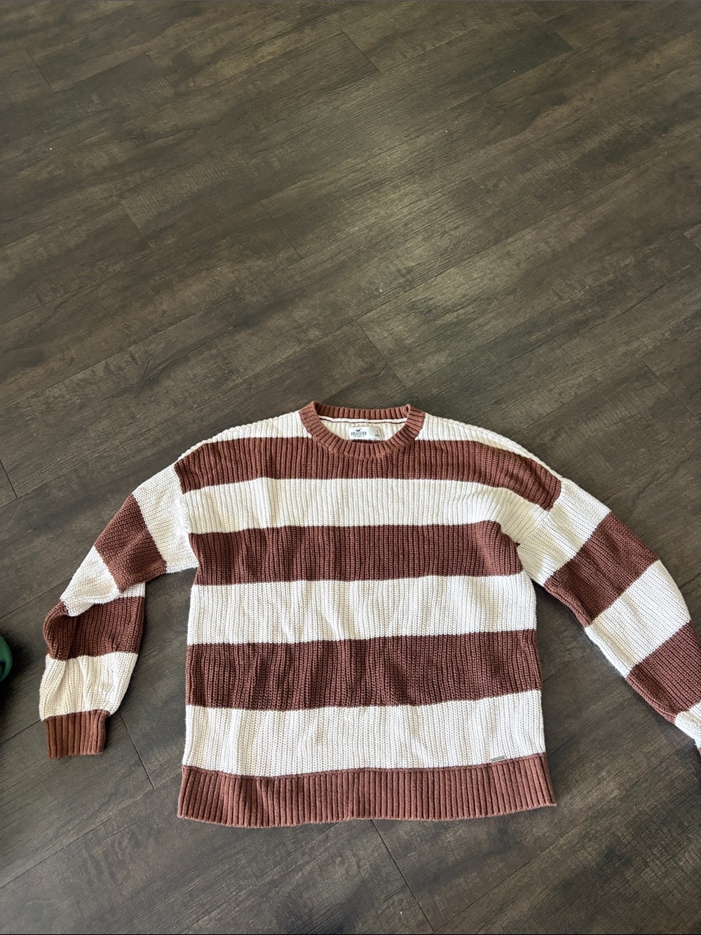Hollister Striped Crewneck Sweater in Cream and Brown